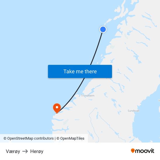 Værøy to Herøy map