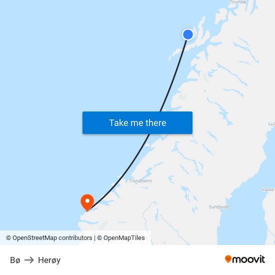 Bø to Herøy map