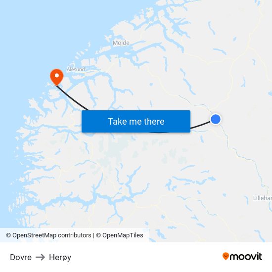 Dovre to Herøy map