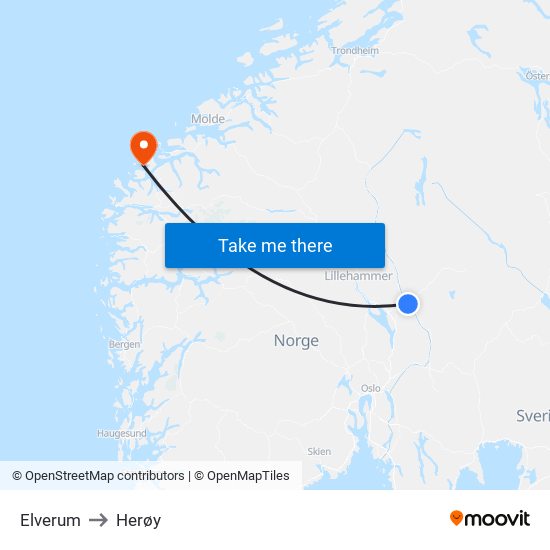 Elverum to Herøy map