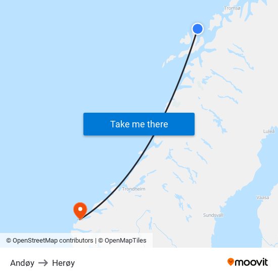 Andøy to Herøy map