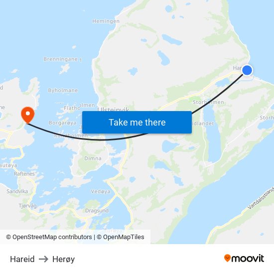 Hareid to Herøy map