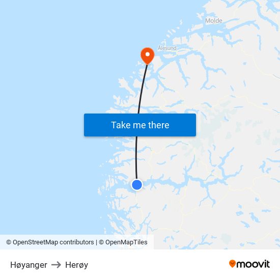 Høyanger to Herøy map