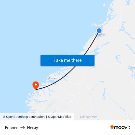 Fosnes to Herøy map