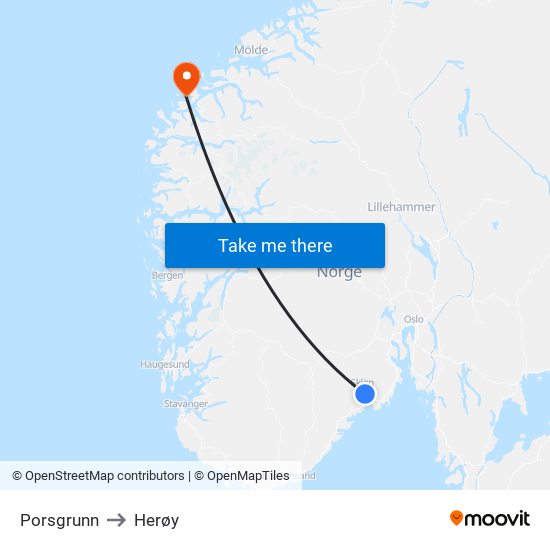 Porsgrunn to Herøy map