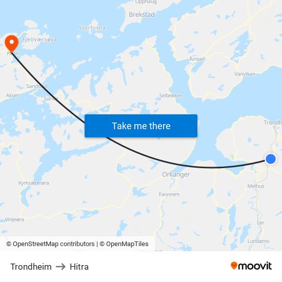 Trondheim to Hitra map