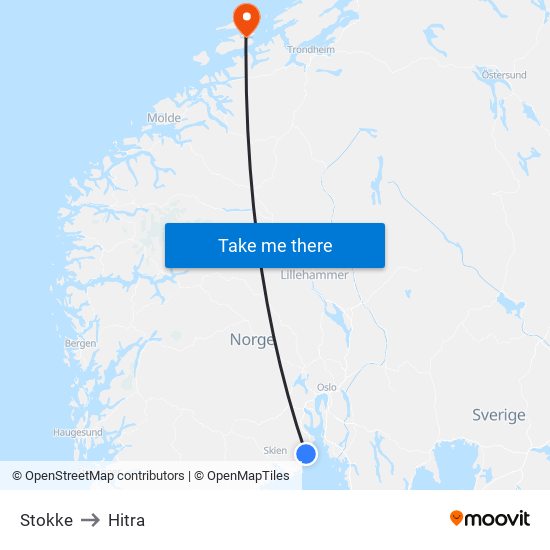 Stokke to Hitra map