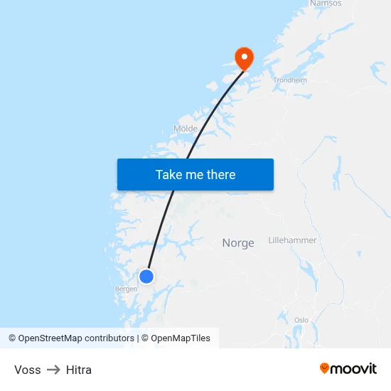 Voss to Hitra map