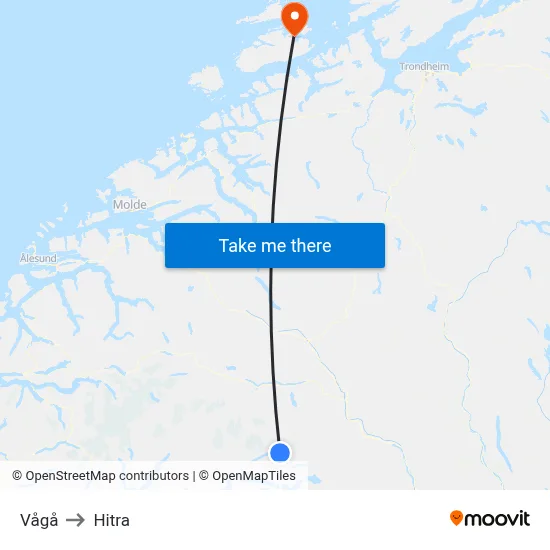 Vågå to Hitra map