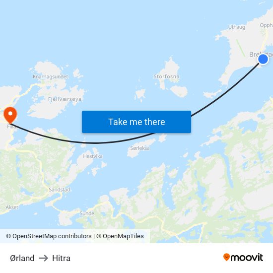 Ørland to Hitra map