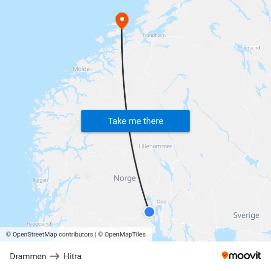 Drammen to Hitra map