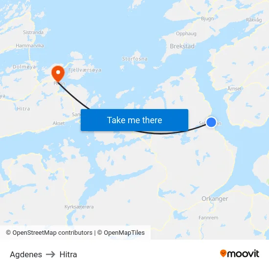 Agdenes to Hitra map