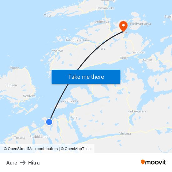 Aure to Hitra map