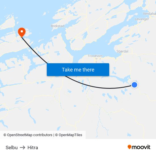 Selbu to Hitra map