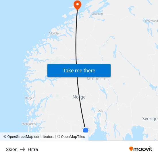 Skien to Hitra map
