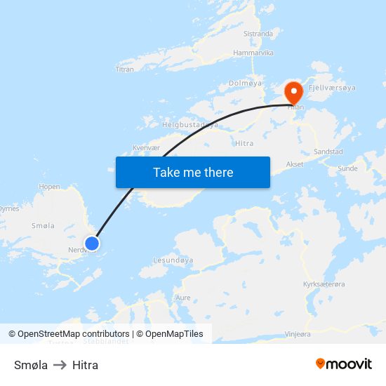 Smøla to Hitra map