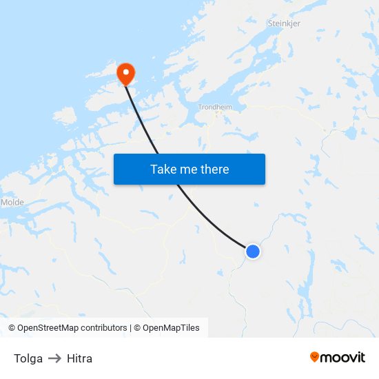 Tolga to Hitra map