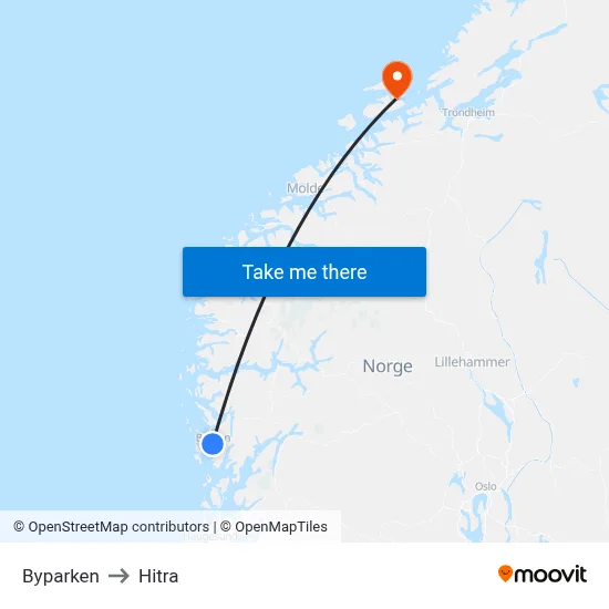 Byparken to Hitra map