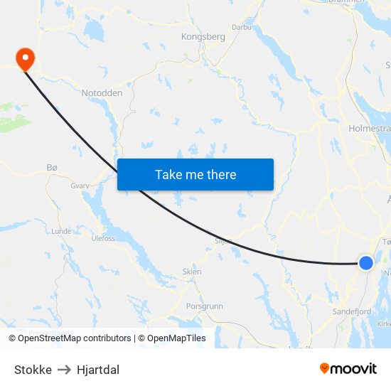 Stokke to Hjartdal map