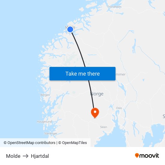 Molde to Hjartdal map