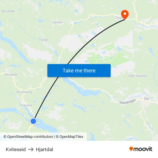 Kviteseid to Hjartdal map