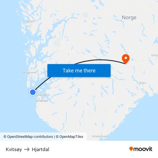 Kvitsøy to Hjartdal map