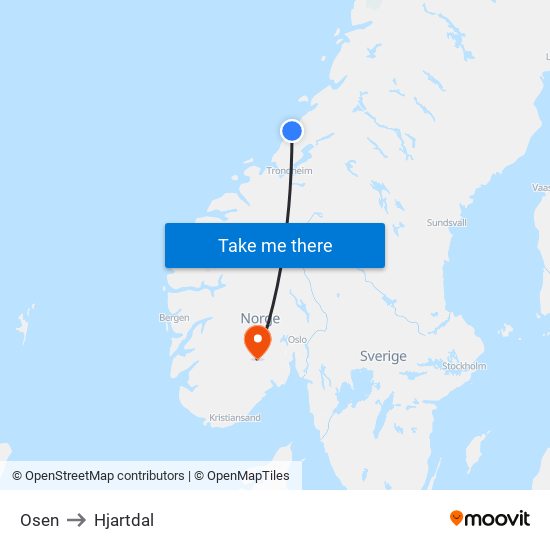 Osen to Hjartdal map