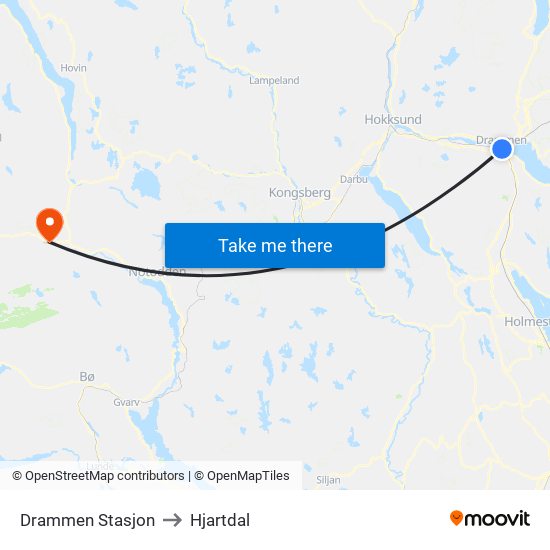 Drammen Stasjon to Hjartdal map