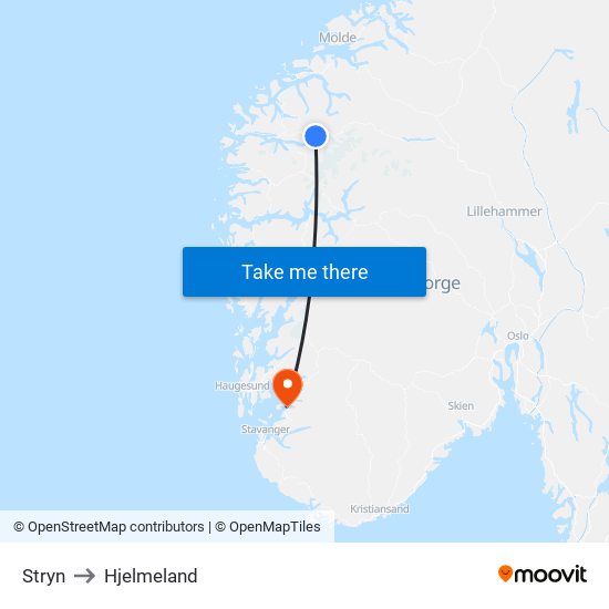 Stryn to Hjelmeland map