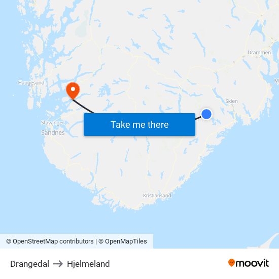 Drangedal to Hjelmeland map