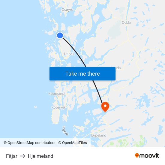 Fitjar to Hjelmeland map