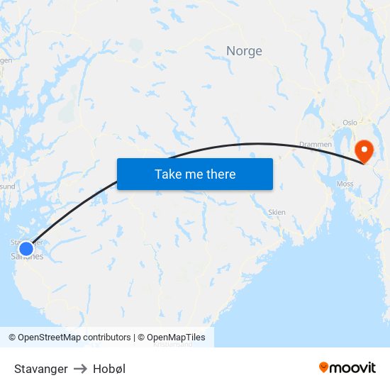 Stavanger to Hobøl map