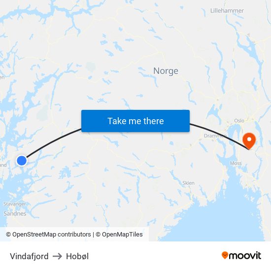 Vindafjord to Hobøl map