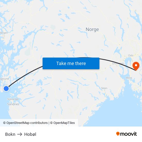 Bokn to Hobøl map