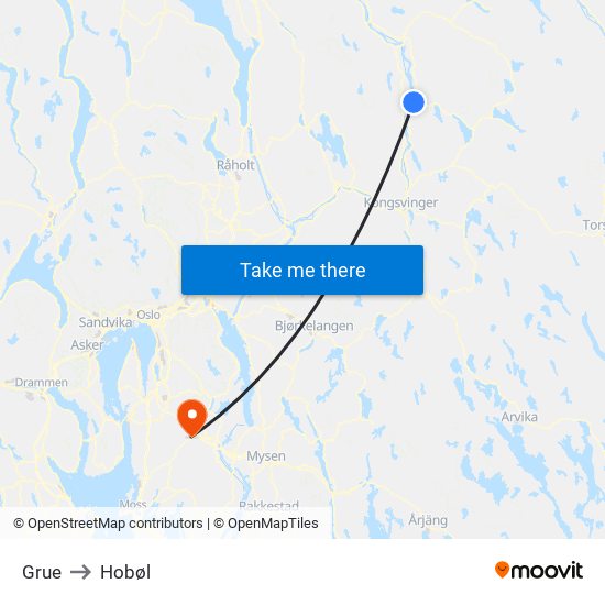 Grue to Hobøl map