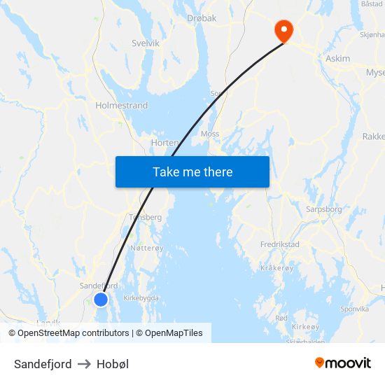 Sandefjord to Hobøl map