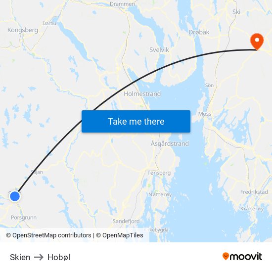 Skien to Hobøl map