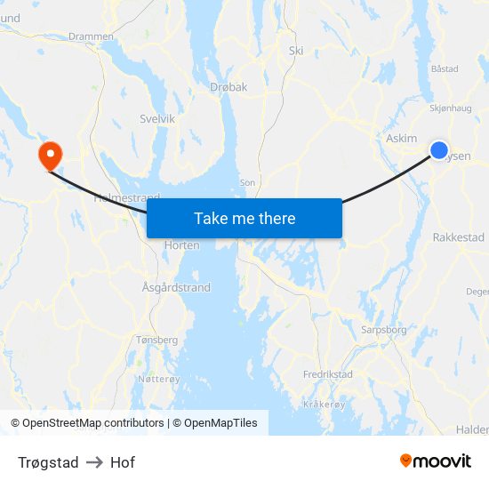 Trøgstad to Hof map
