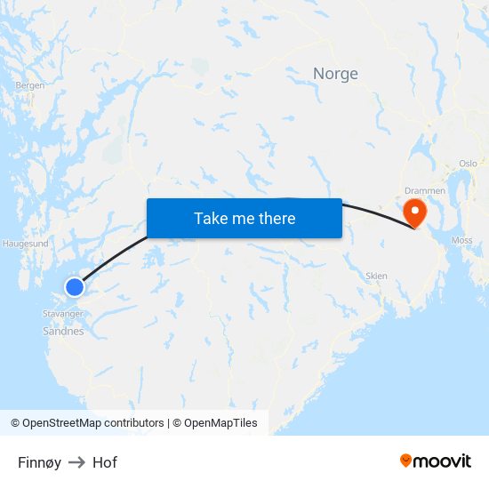 Finnøy to Hof map