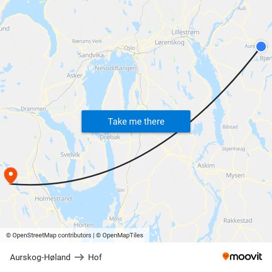 Aurskog-Høland to Hof map