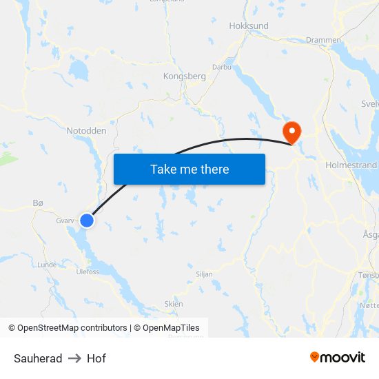 Sauherad to Hof map