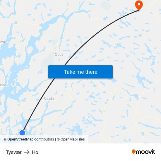 Tysvær to Hol map