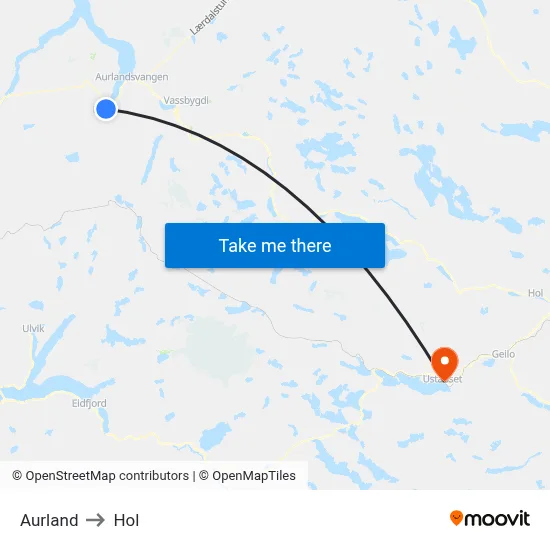 Aurland to Hol map