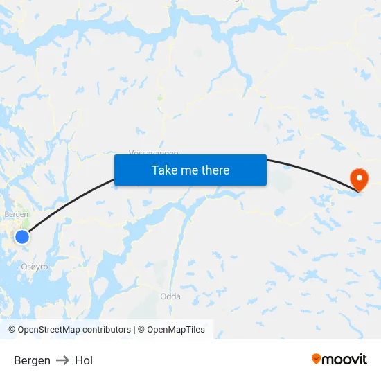Bergen to Hol map