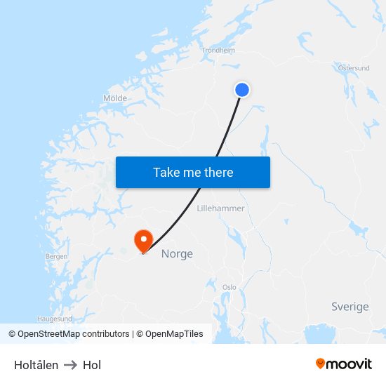 Holtålen to Hol map