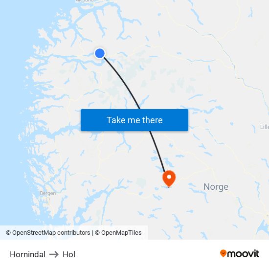 Hornindal to Hol map