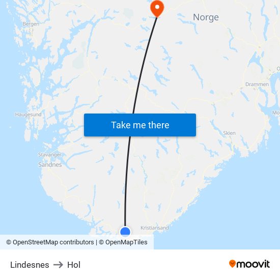 Lindesnes to Hol map