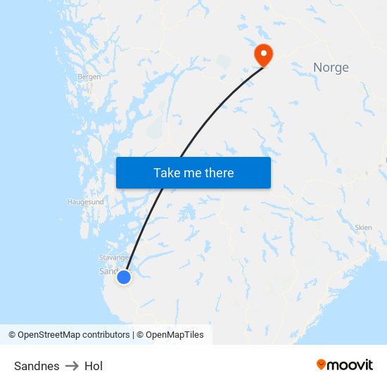 Sandnes to Hol map