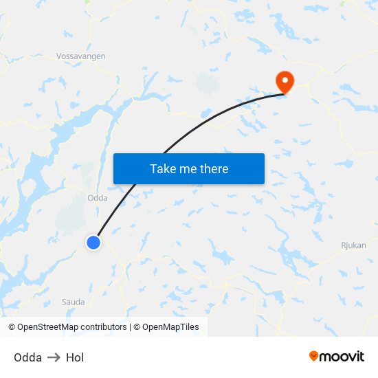 Odda to Hol map