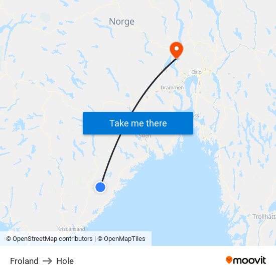 Froland to Hole map